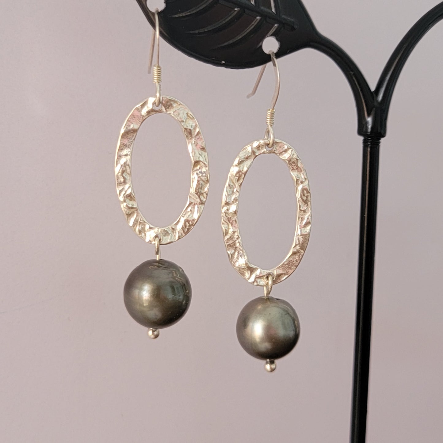Tahitian Pearl Earrings Dangle Drop Statement in Sterling Silver June Birthstone Black South Sea Pearl