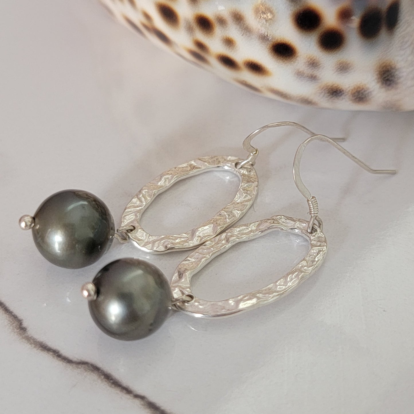 Tahitian Pearl Earrings Dangle Drop Statement in Sterling Silver June Birthstone Black South Sea Pearl