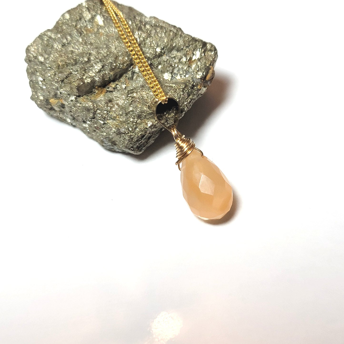 Peach moonstone necklace handmade 14k gold
