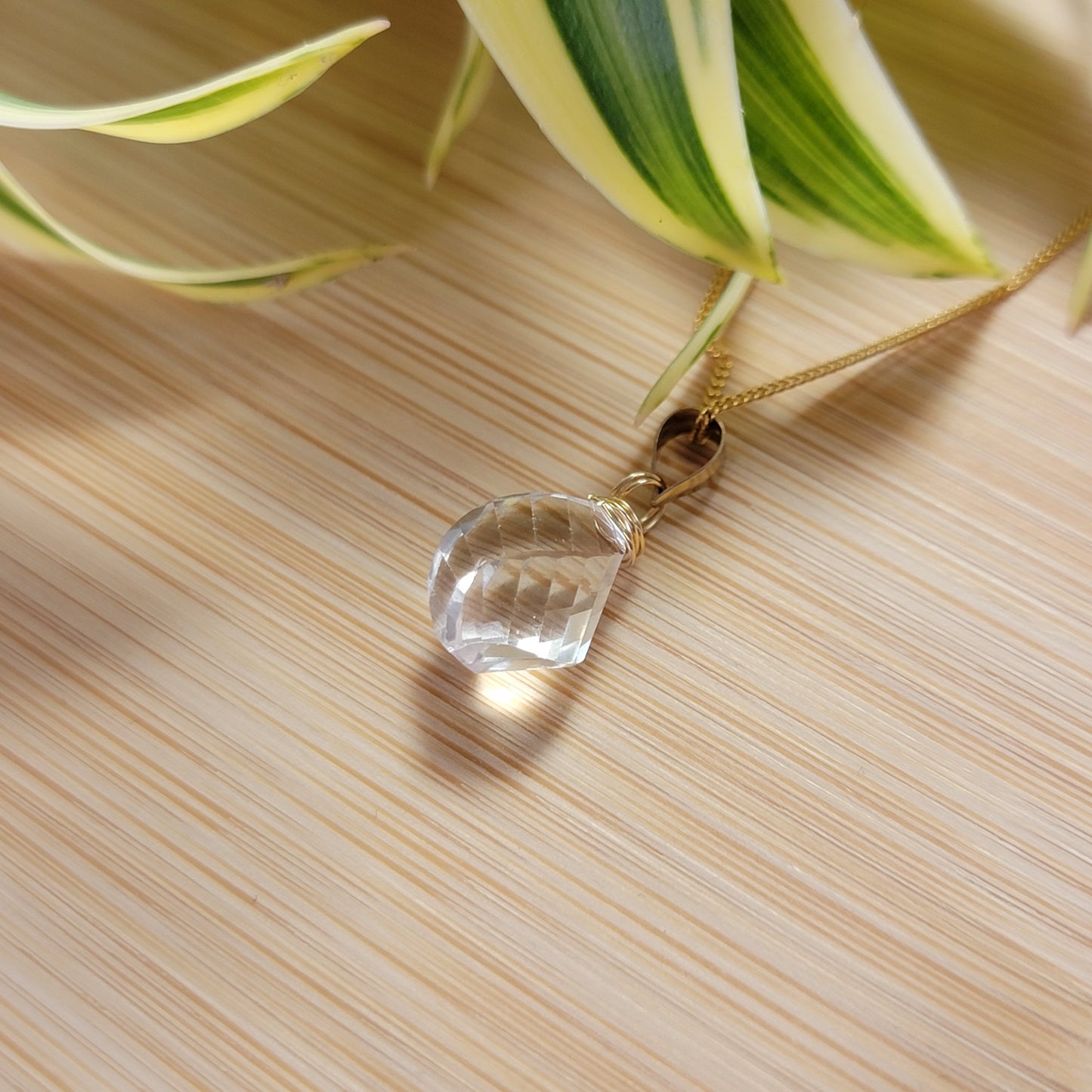 Clear Rock Crystal Necklace Genuine Gemstone handmade Briolette Spiral April Birthstone