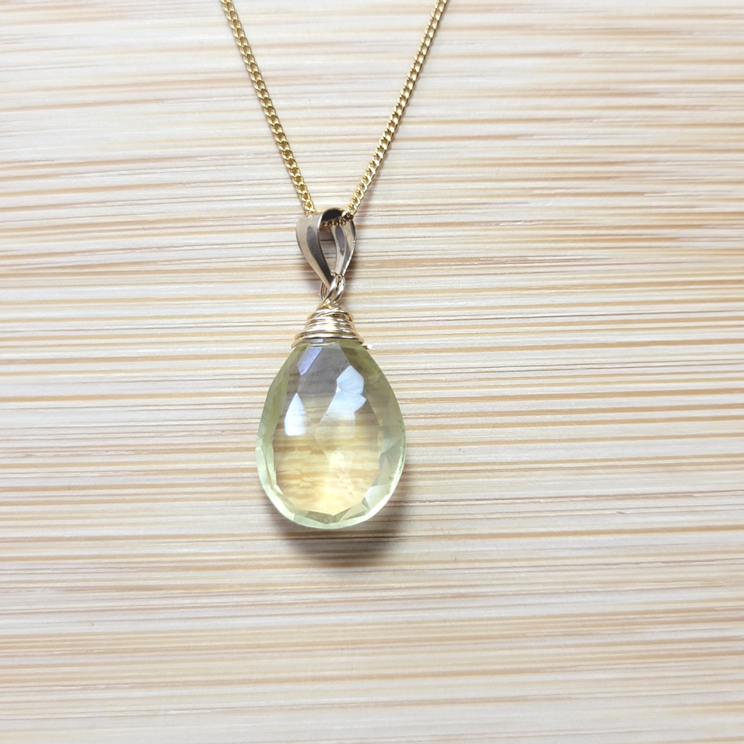 Lemon quartz necklace 14k gold filled crystal handmade