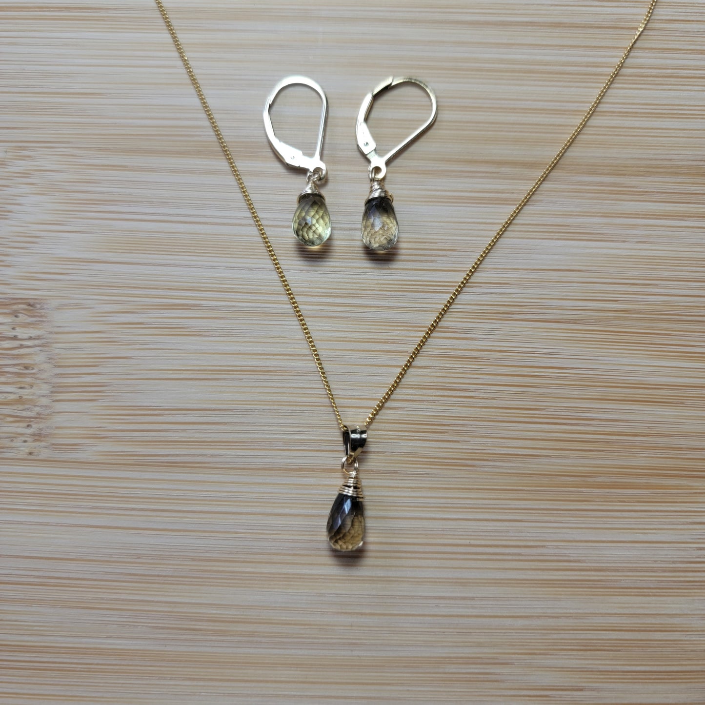 Jewelry Set Bi-Lemon Quartz Crystal Gemstone Earrings and Necklace set 14k gold filled genuine precious stones