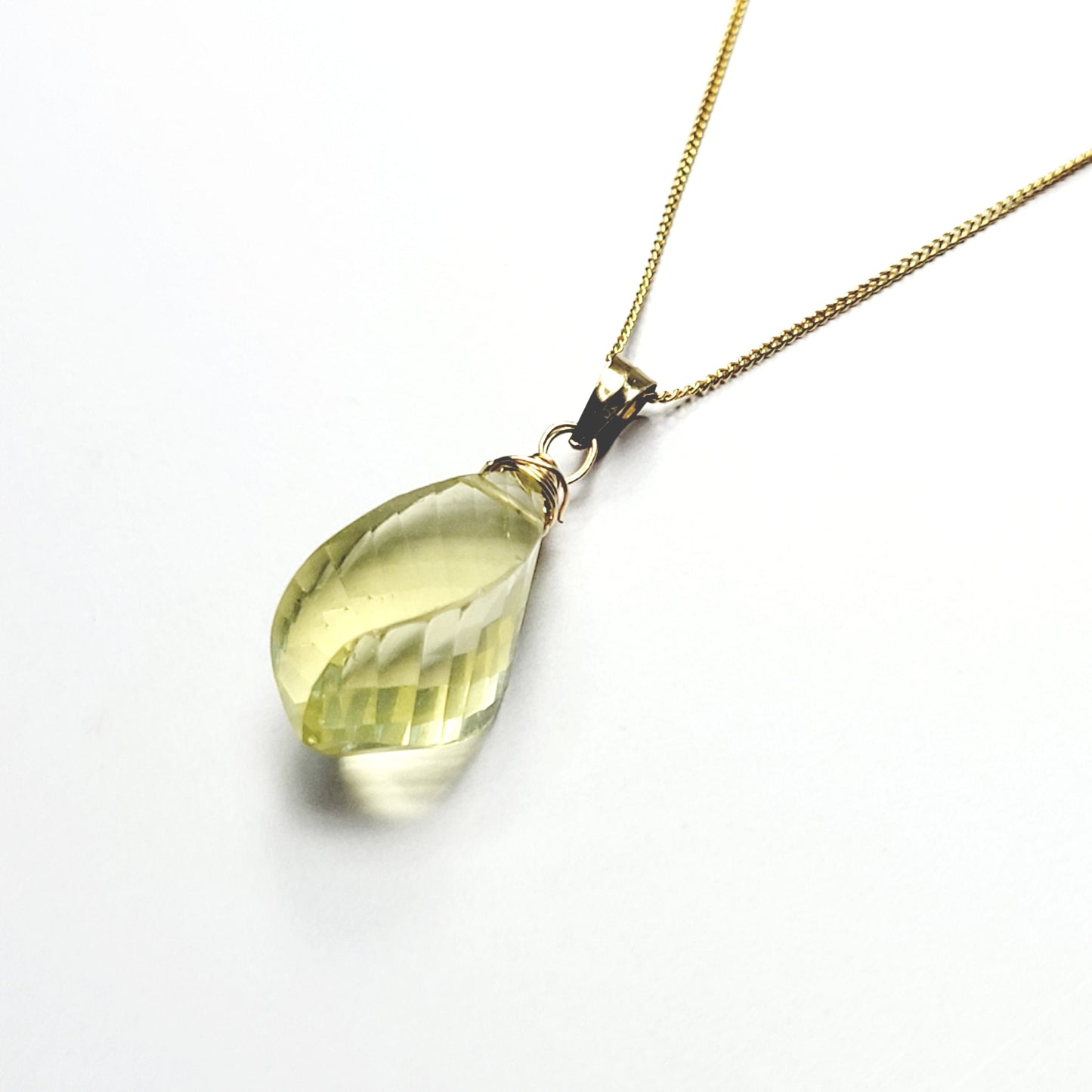 Lemon quartz drop necklace 14k gold filled handmade genuine
