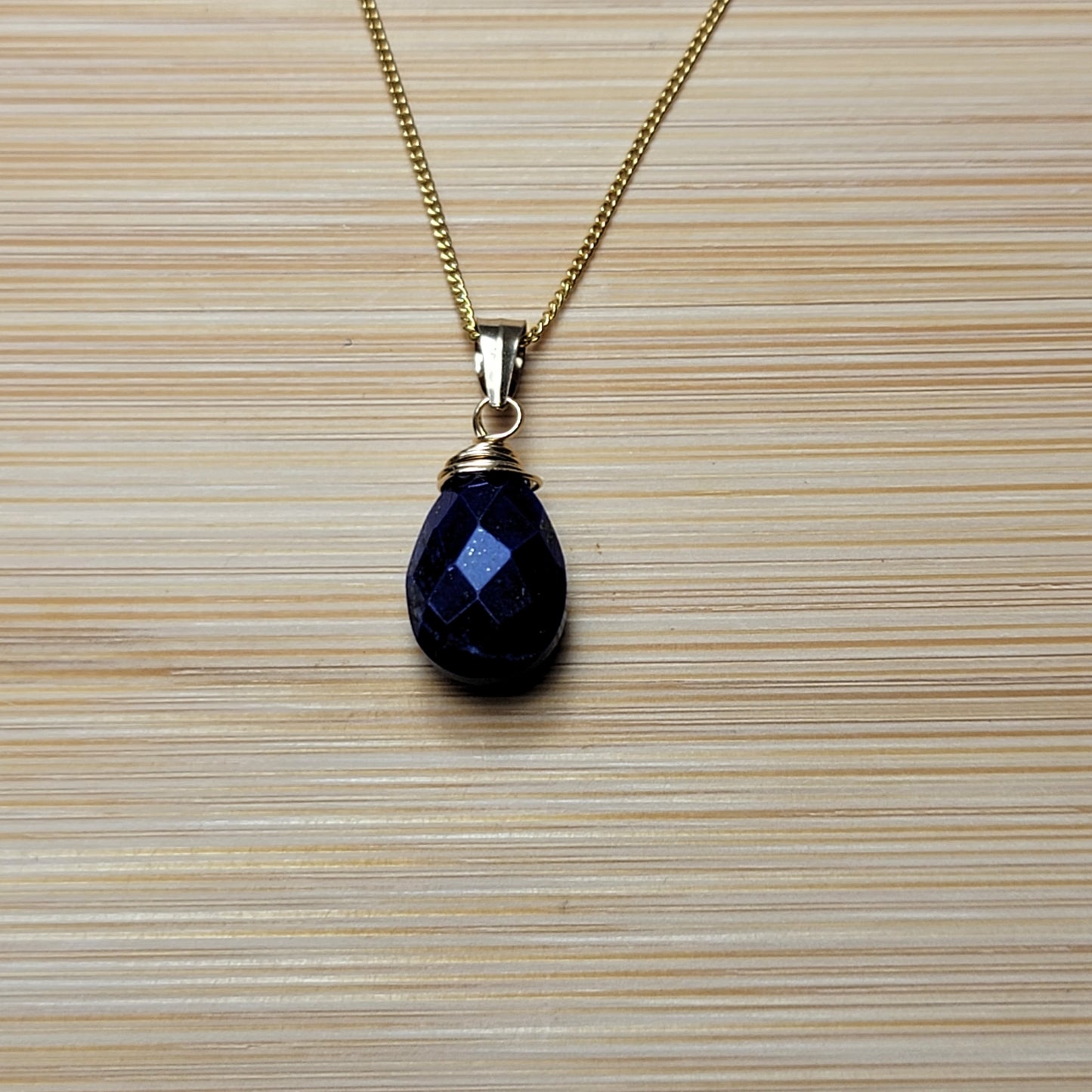 Lapis Lazuli Drop Necklace 14K Genuine Gemstone Handmade December Birthstone