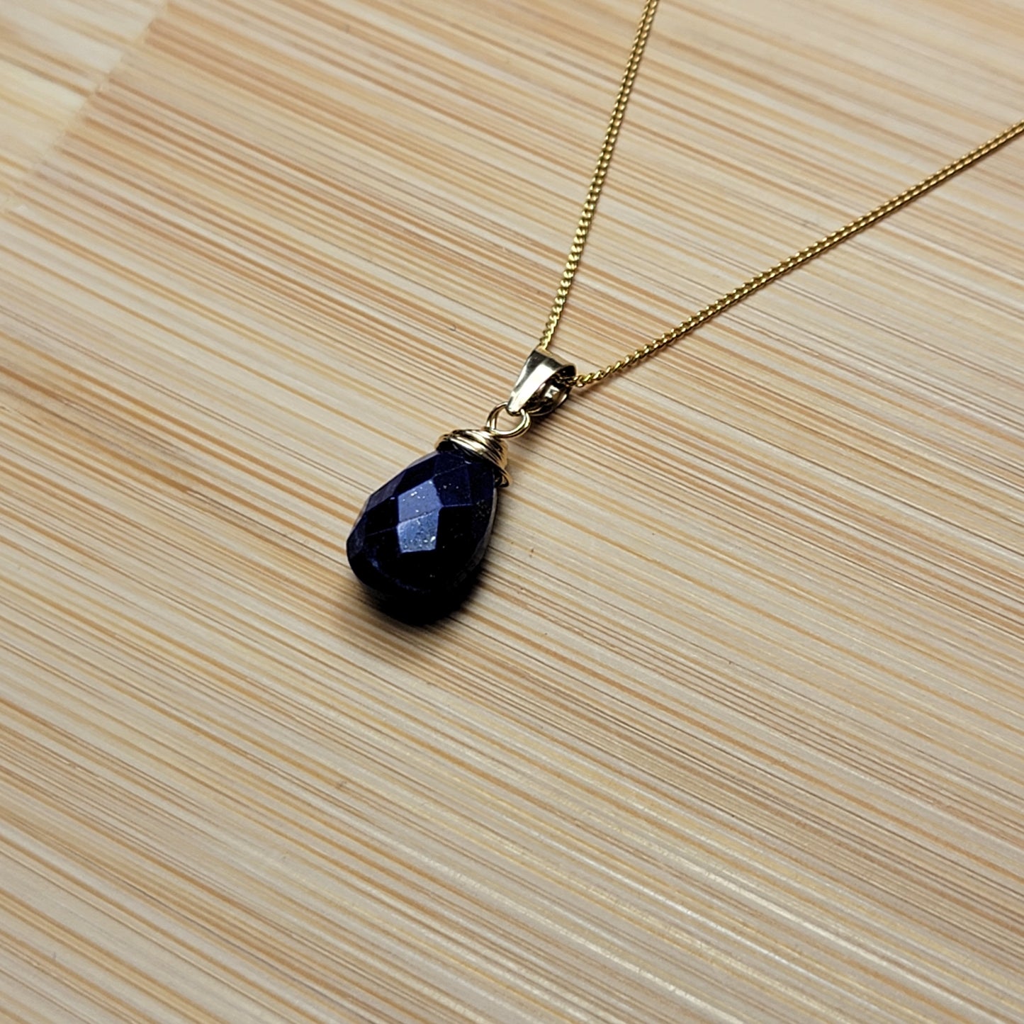 Lapis Lazuli Drop Necklace 14K Genuine Gemstone Handmade December Birthstone