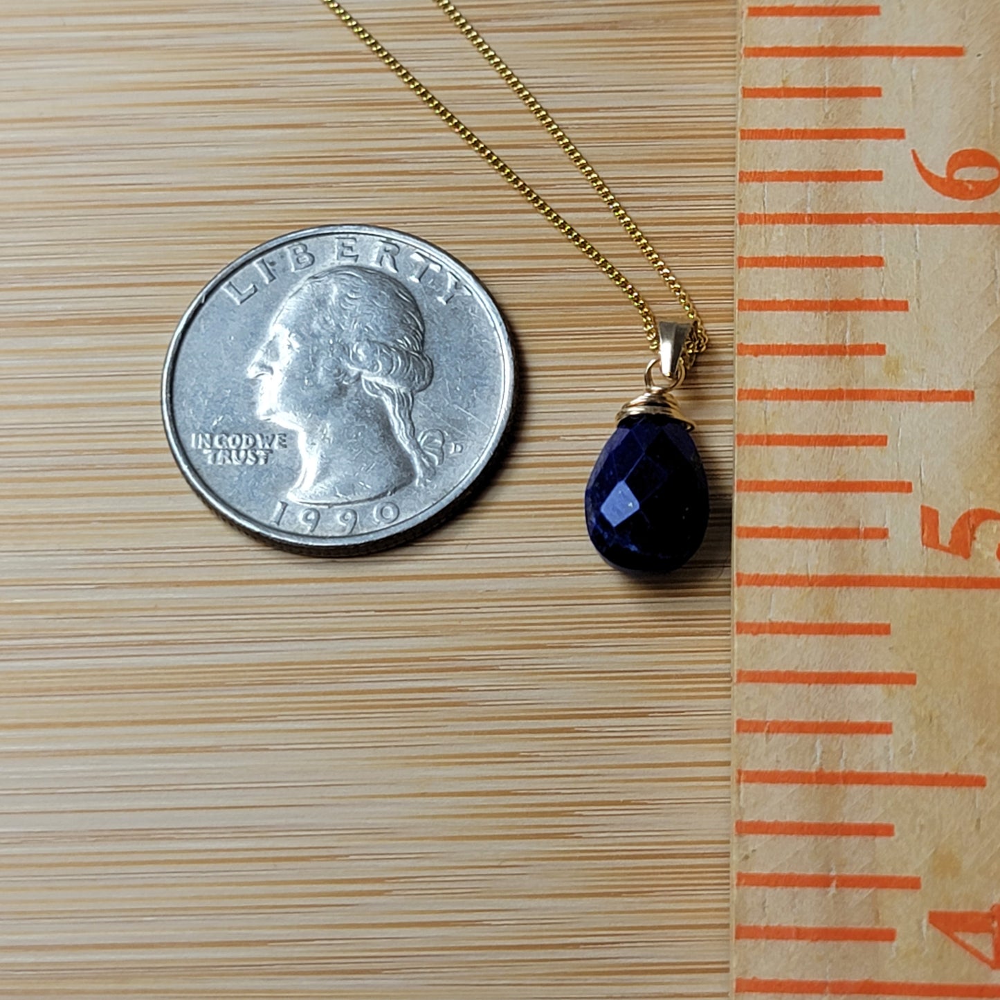 Lapis Lazuli Drop Necklace 14K Genuine Gemstone Handmade December Birthstone