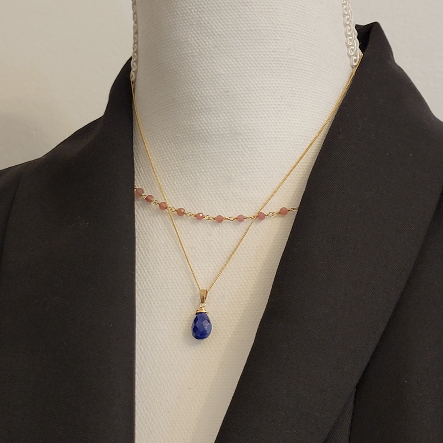 Lapis Lazuli Drop Necklace 14K Genuine Gemstone Handmade December Birthstone