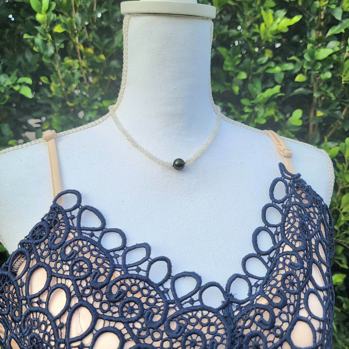 Tahitian Pearl Necklace Choker with genuine rainbow moonstone gemstone crystals, black south sea pearl
