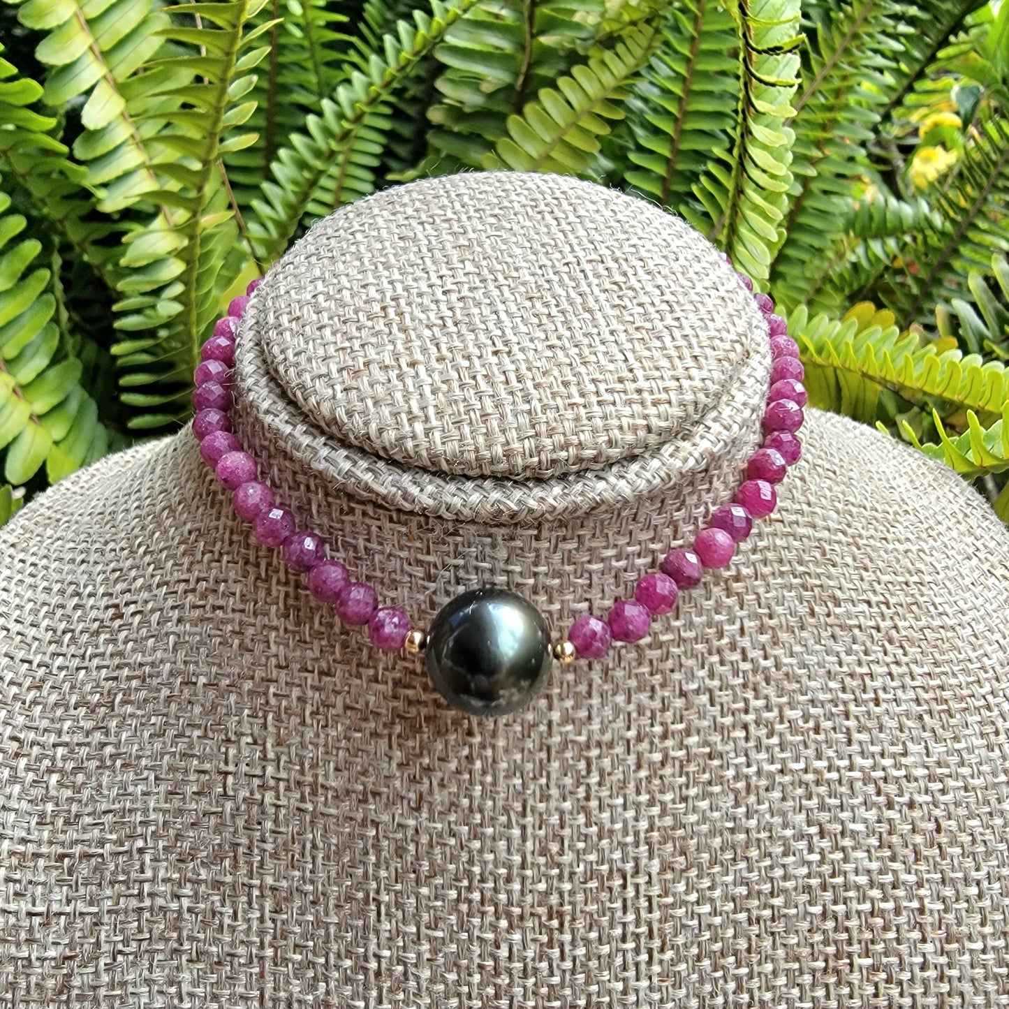 Tahitian pearl bracelet with Genuine Real Ruby gemstones