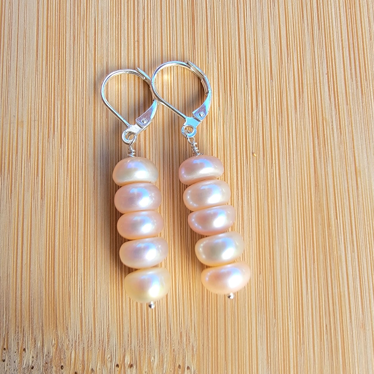 Peach Pink Pearl Earrings Real Freshwater Pearl Dangle Silver Handmade Wedding Bridal Jewelry June Birthstone