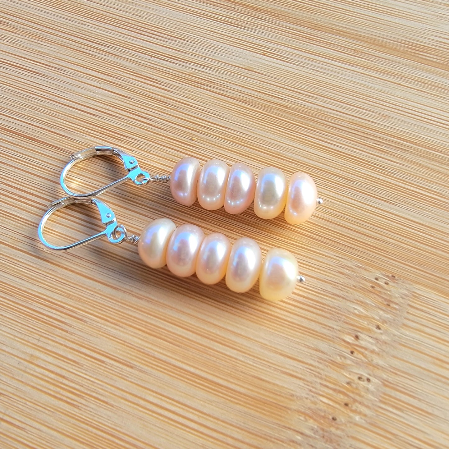 Peach Pink Pearl Earrings Real Freshwater Pearl Dangle Silver Handmade Wedding Bridal Jewelry June Birthstone