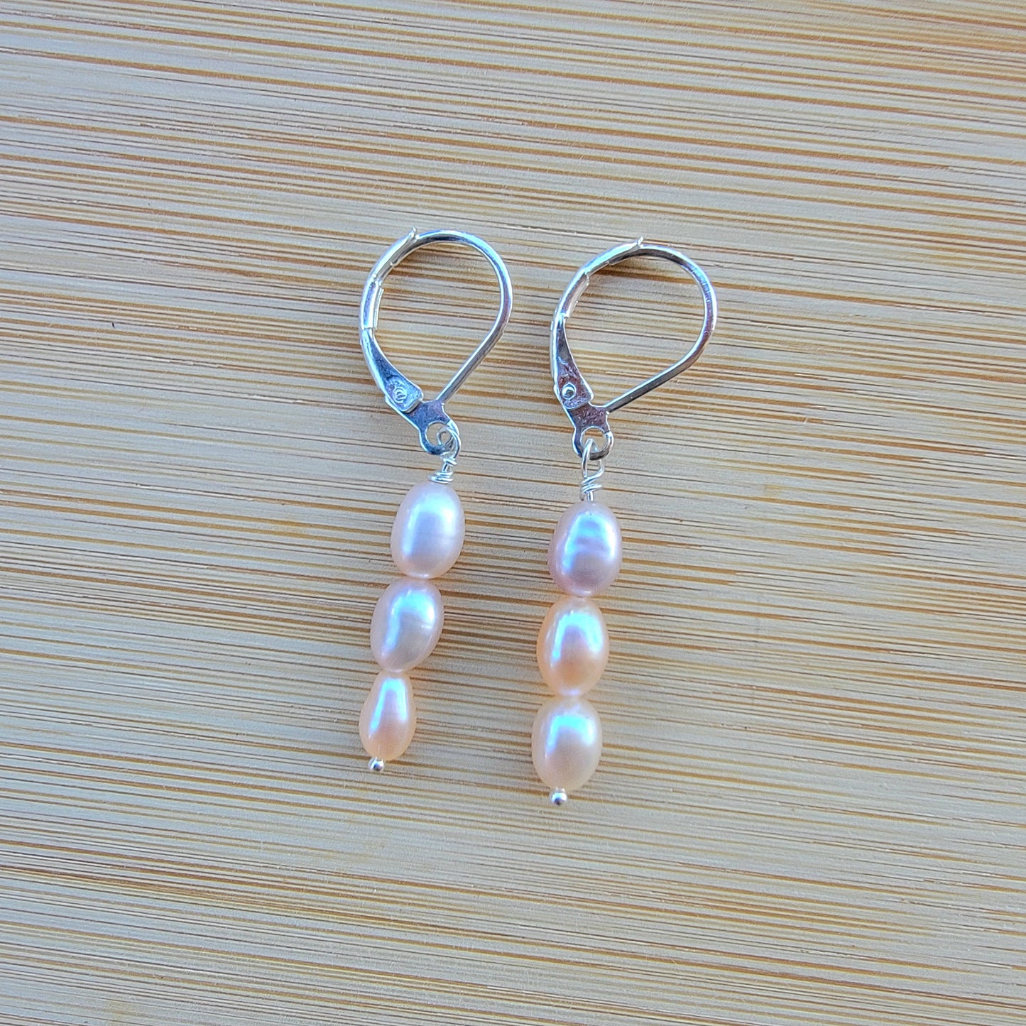 Pearl Drop Earrings Silver Dangle Handmade Bridal Wedding one Birthstone Freshwater Pearl Peach Pink