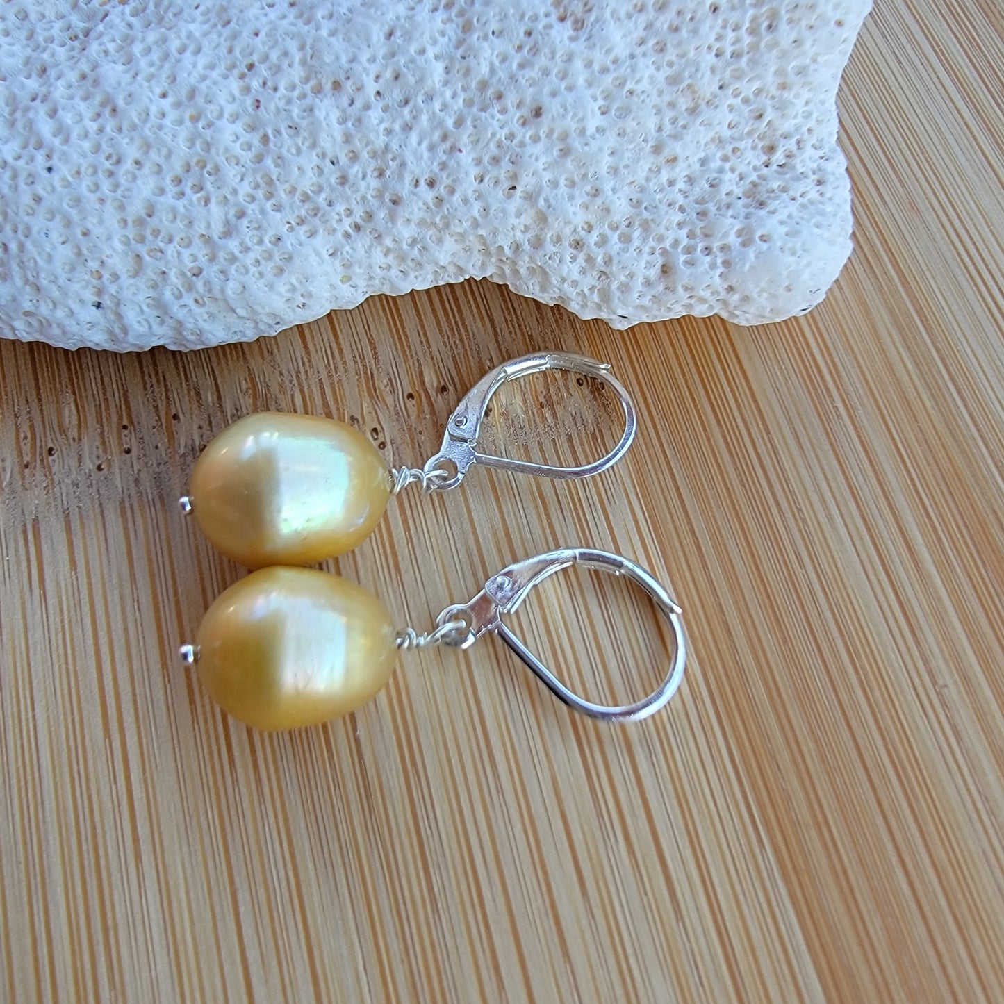 Gold Pearl Earrings Dangle Drop Silver June Birthstone Freshwater Pearl Wedding Bridal Jewelry