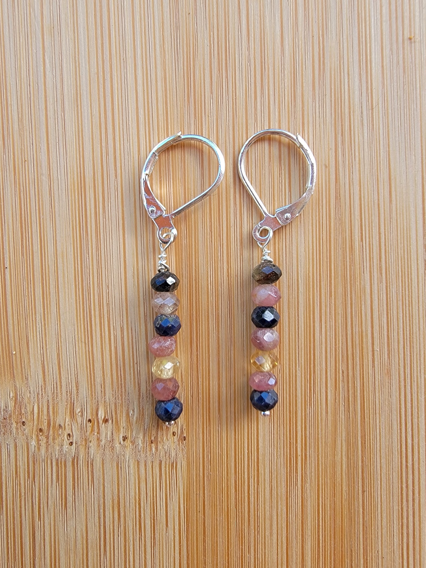 Minimalist Bar Earrings Watermelon Tourmaline Crystal Gemstone Drop Dangle Boho Jewelry Sterling Silver Handmade