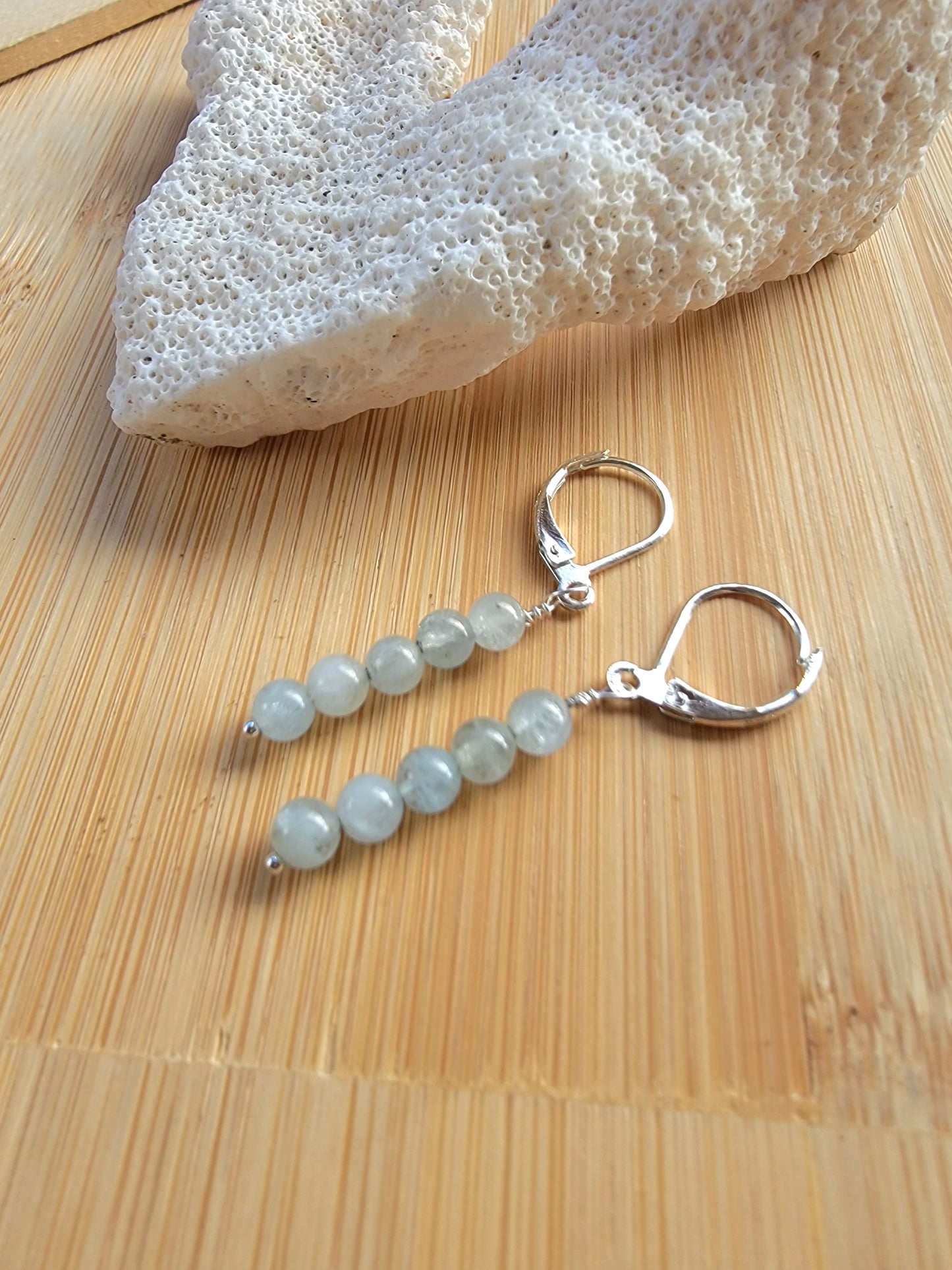 Minimalist Bar Earrings Aquamarine Gemstone Crystal Drop Dangle Boho Jewelry Sterling Silver Handmade