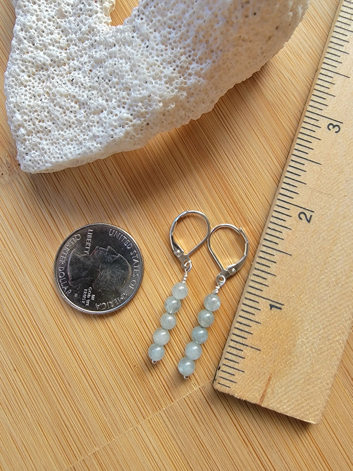 Minimalist Bar Earrings Aquamarine Gemstone Crystal Drop Dangle Boho Jewelry Sterling Silver Handmade
