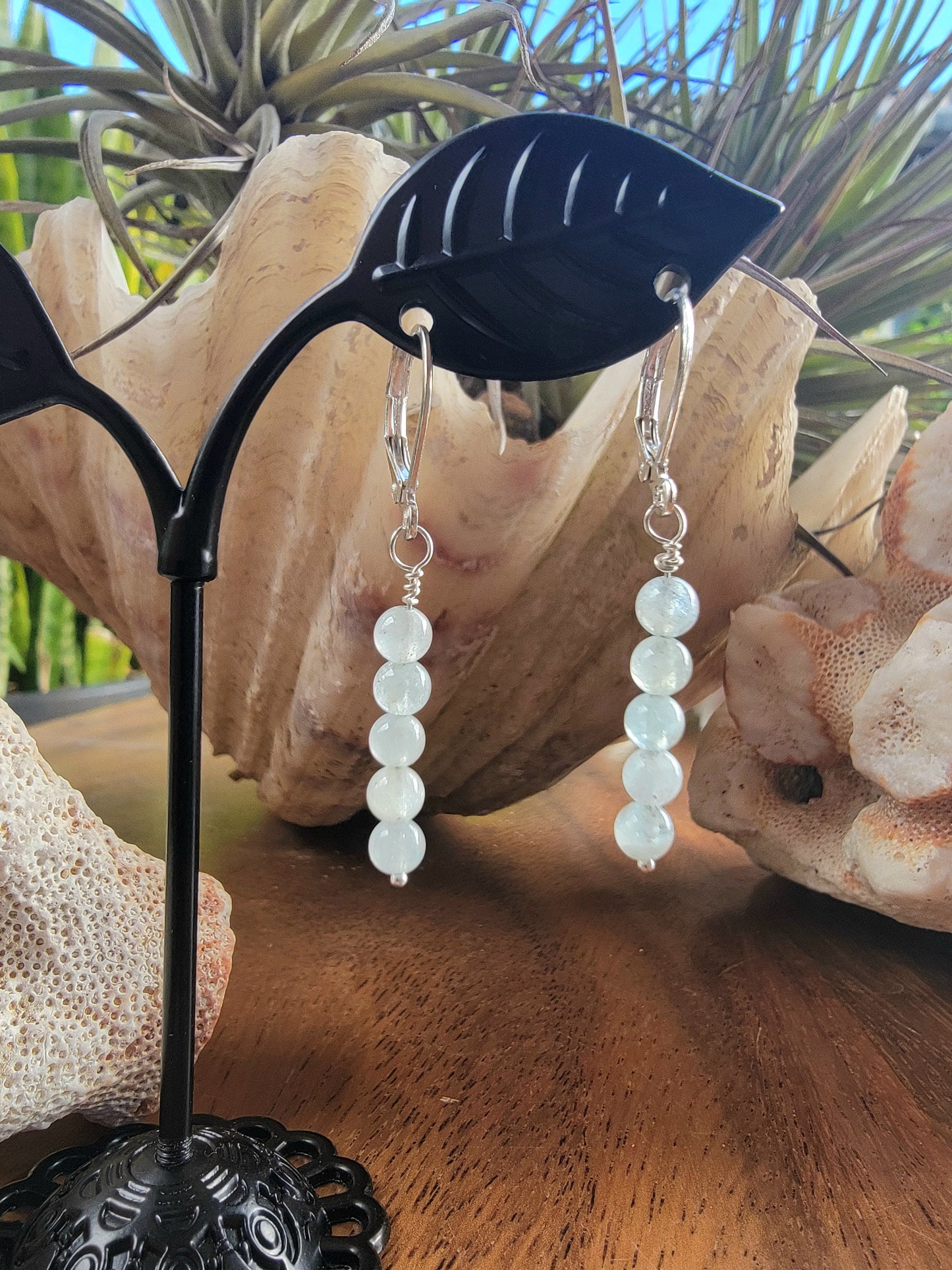 Minimalist Bar Earrings Aquamarine Gemstone Crystal Drop Dangle Boho Jewelry Sterling Silver Handmade