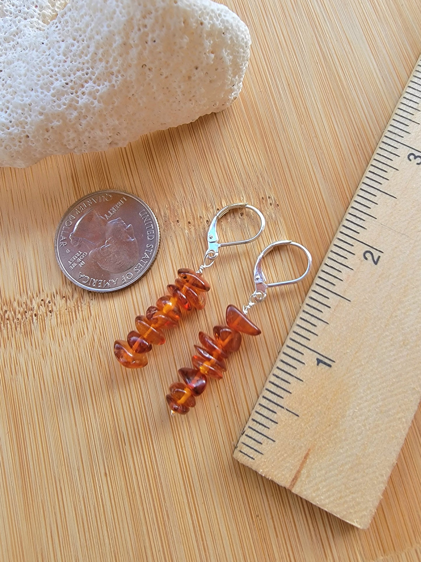 Minimalist Bar Earrings Amber Gemstone Crystal Drop Dangle Boho Jewelry Sterling Silver Handmade