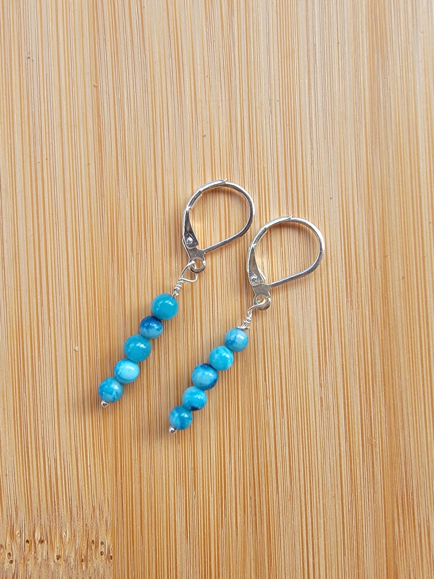 Minimalist Bar Earrings Blue Lace Agate Crsytal Gemstone Drop Dangle Boho Jewelry Sterling Silver Handmade