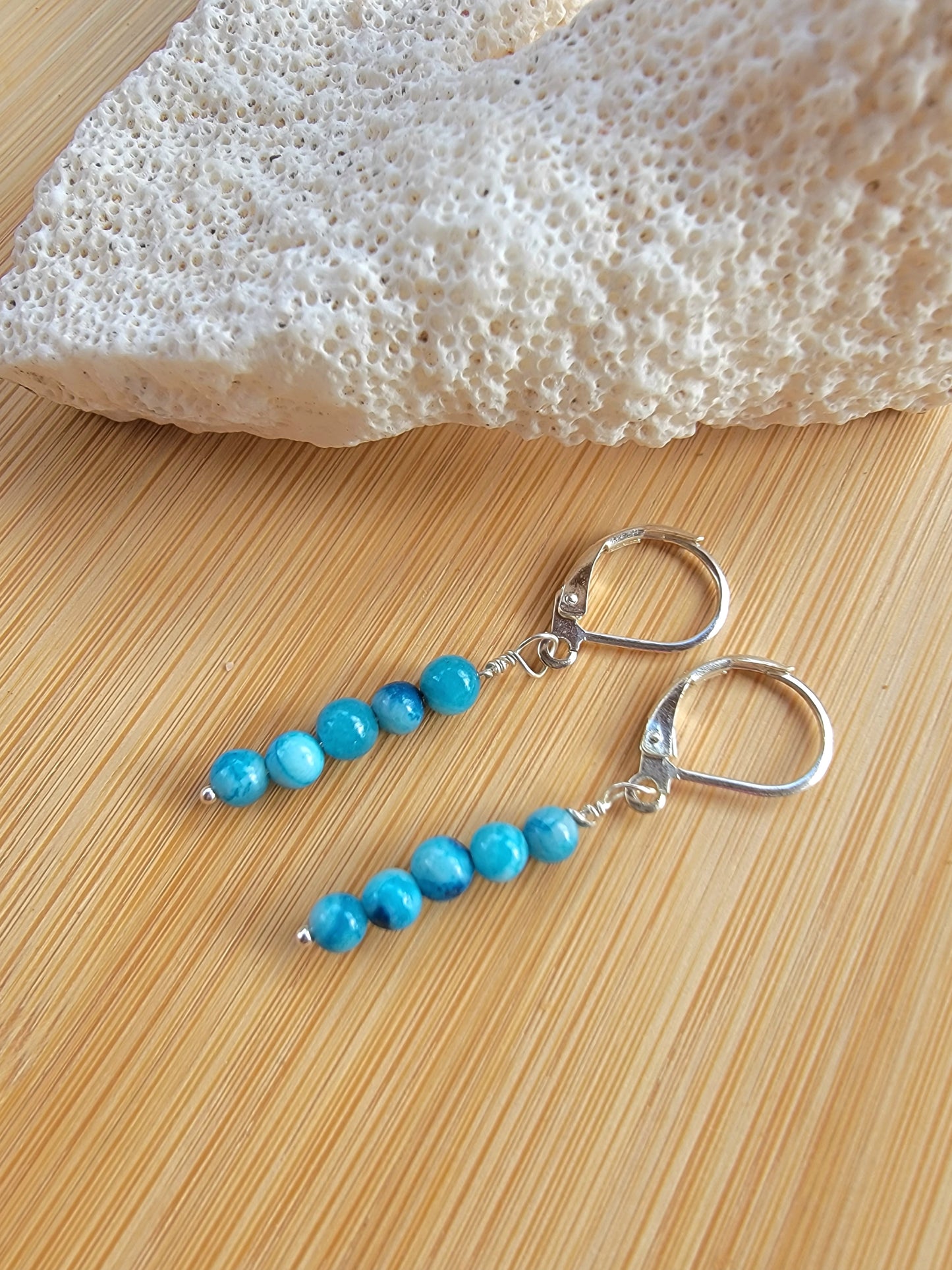Minimalist Bar Earrings Blue Lace Agate Crsytal Gemstone Drop Dangle Boho Jewelry Sterling Silver Handmade