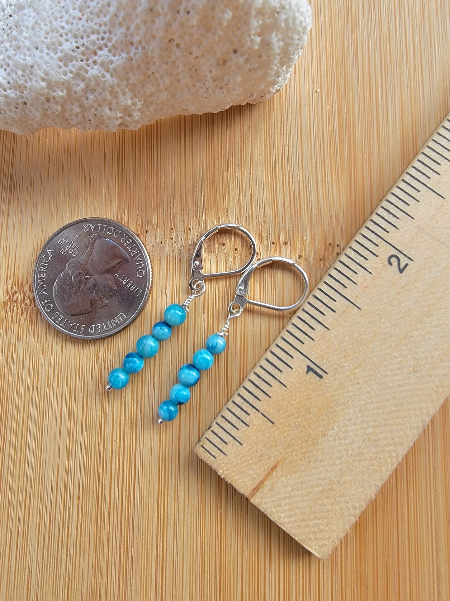 Minimalist Bar Earrings Blue Lace Agate Crsytal Gemstone Drop Dangle Boho Jewelry Sterling Silver Handmade