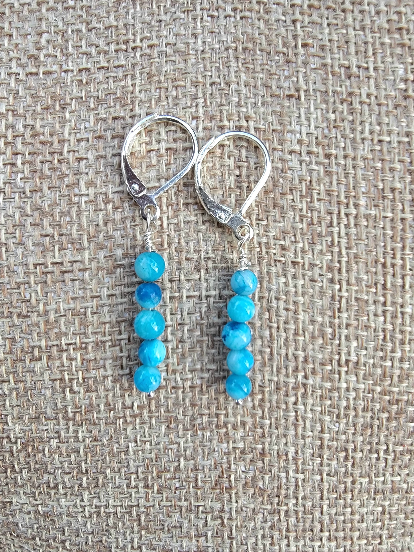 Minimalist Bar Earrings Blue Lace Agate Crsytal Gemstone Drop Dangle Boho Jewelry Sterling Silver Handmade