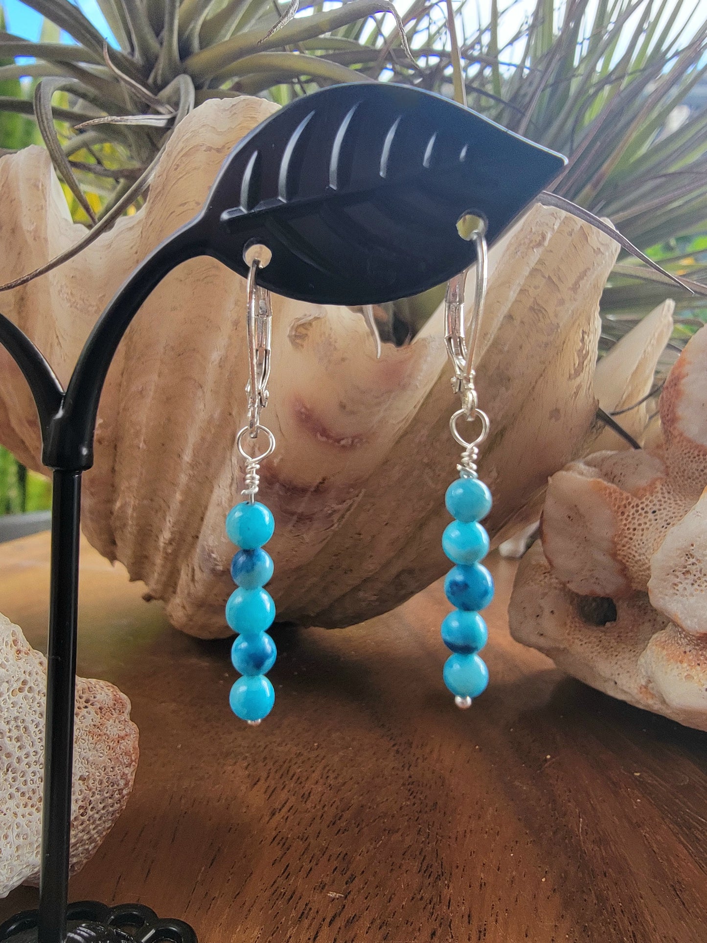 Minimalist Bar Earrings Blue Lace Agate Crsytal Gemstone Drop Dangle Boho Jewelry Sterling Silver Handmade