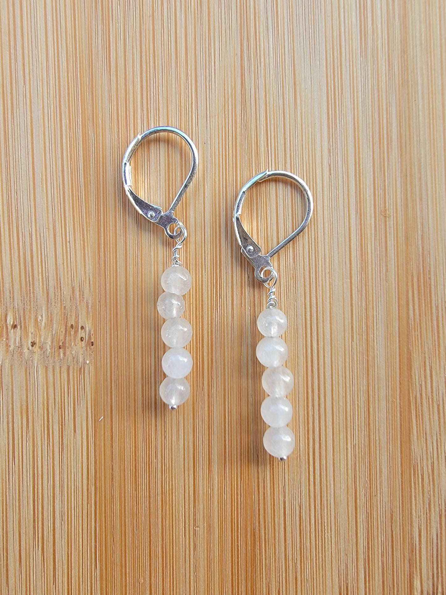Minimalist Bar Earrings Rainbow Moonstone Crystal Gemstone Drop Dangle Boho Jewelry Handmade June Birthstone