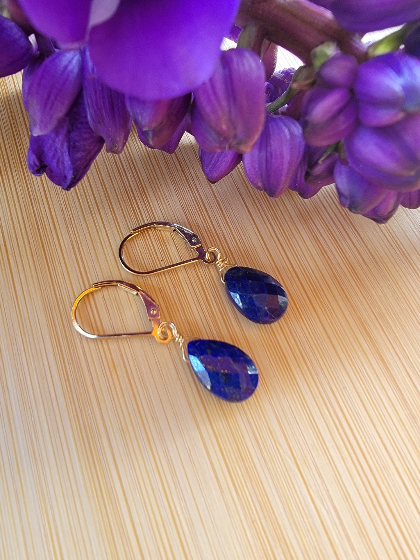 Lapis Lazuli Earrings Drop Dangle Real Gemstone Gold December Birthstone