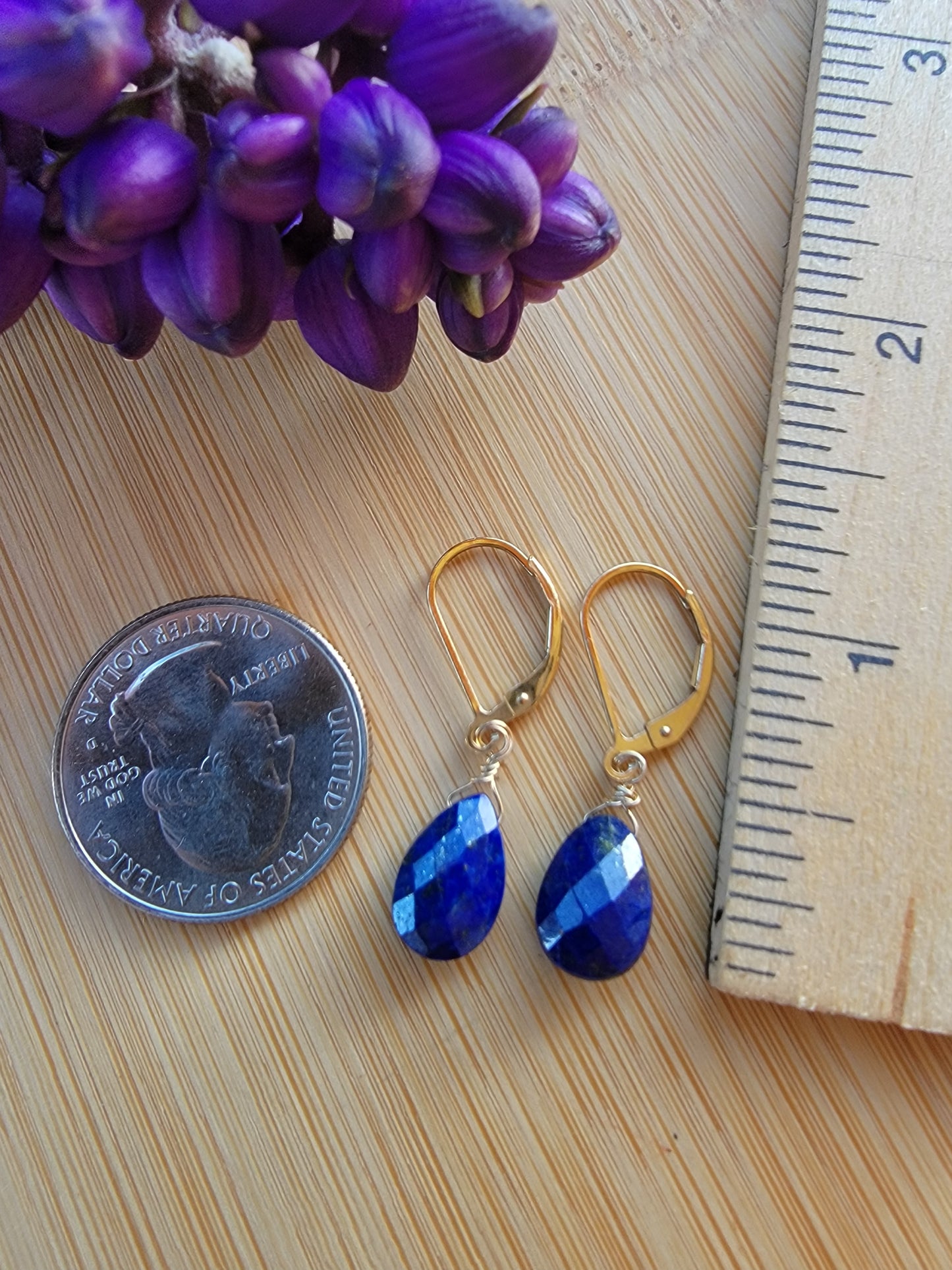 Lapis Lazuli Earrings Drop Dangle Real Gemstone Gold December Birthstone