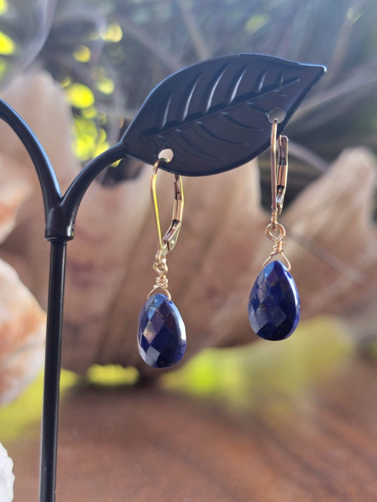 Lapis Lazuli Earrings Drop Dangle Real Gemstone Gold December Birthstone