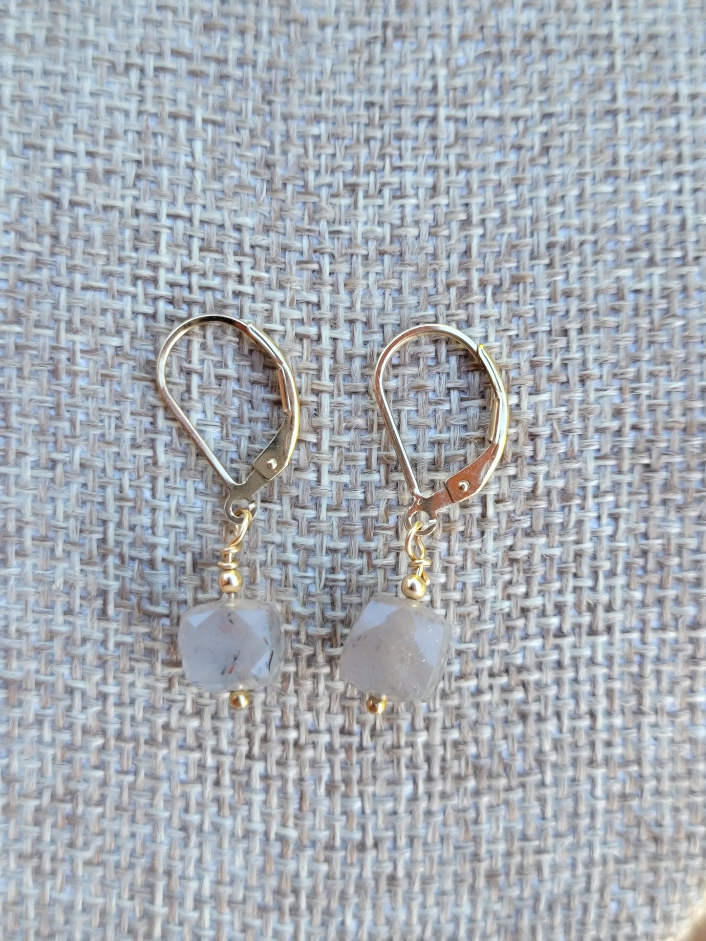 Gray Moonstone Earrings Dangle Drop Gold June Birthstone Handmade