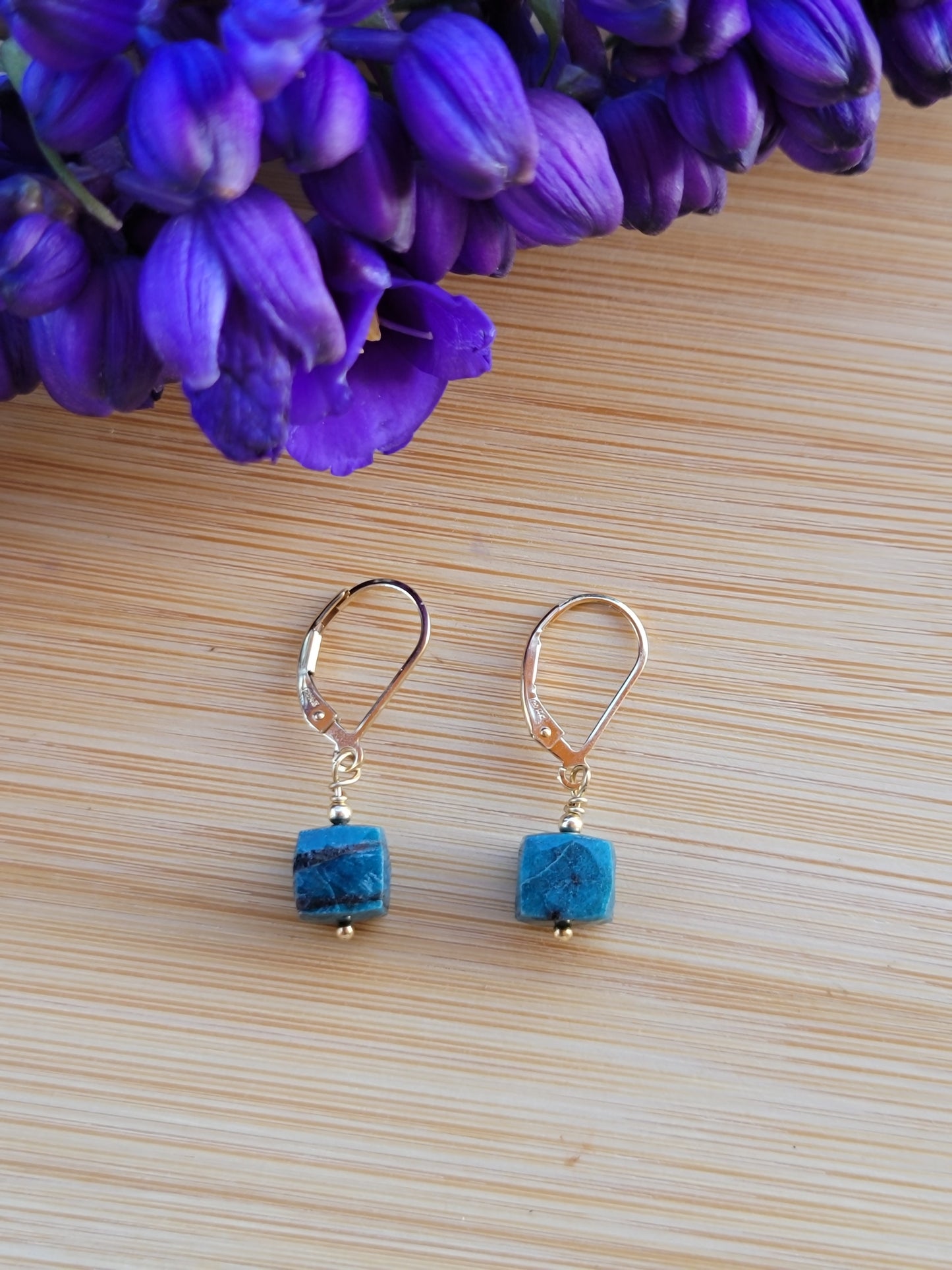Chrysocolla Earrings Crystal Gemstone Drop Dangle Gold