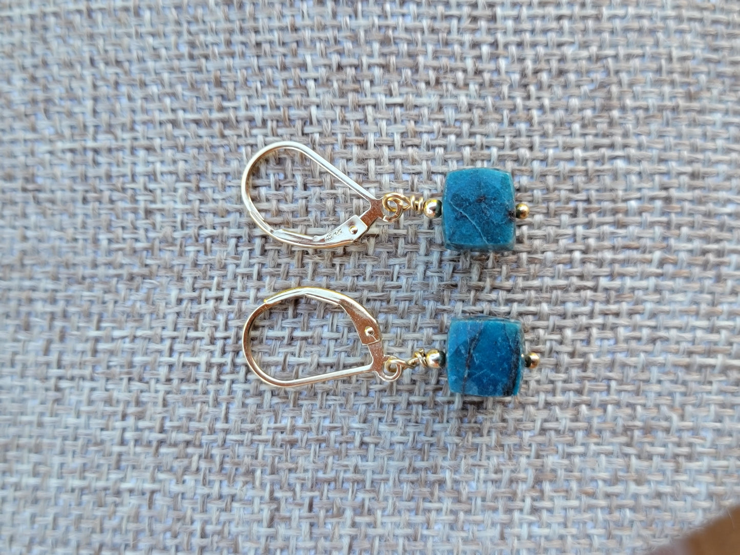 Chrysocolla Earrings Crystal Gemstone Drop Dangle Gold