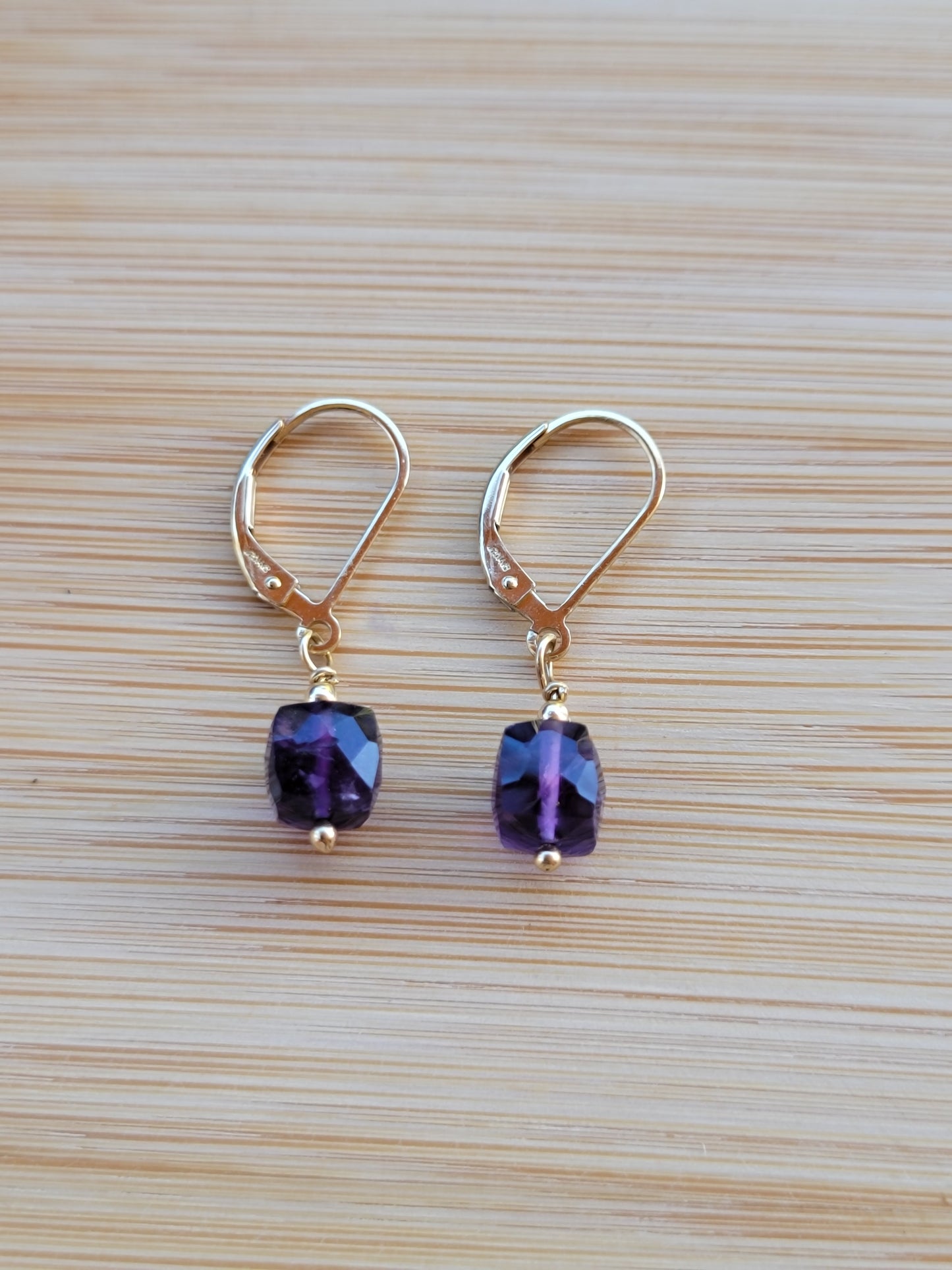 Amethyst Earrings Crystal Gemstone Drop Dangle Gold February Birthstone