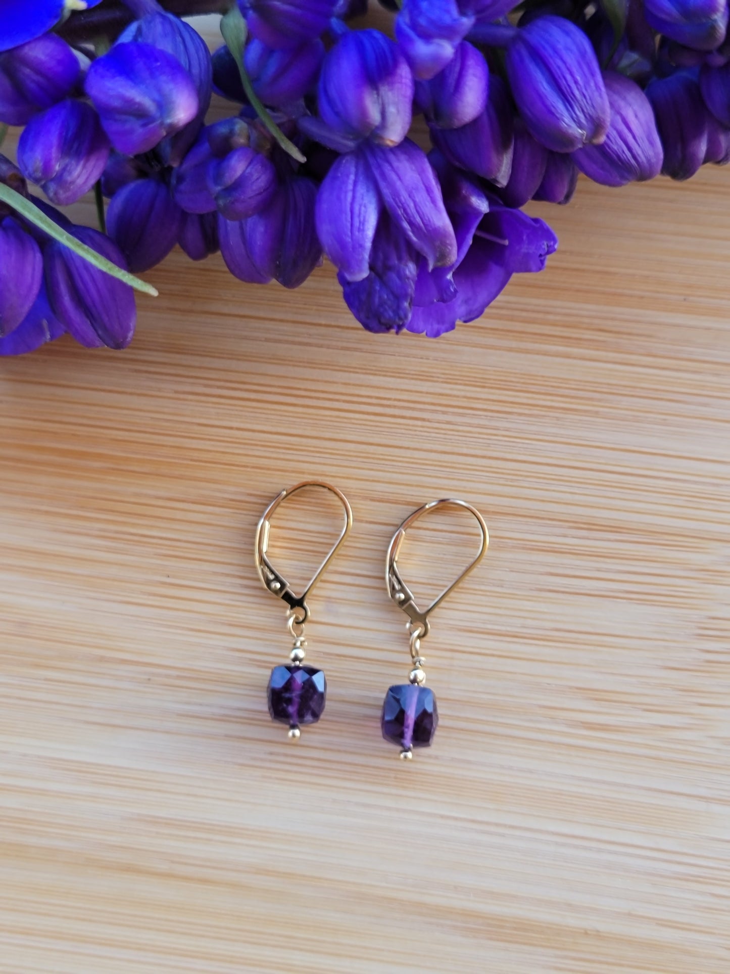 Amethyst Earrings Crystal Gemstone Drop Dangle Gold February Birthstone