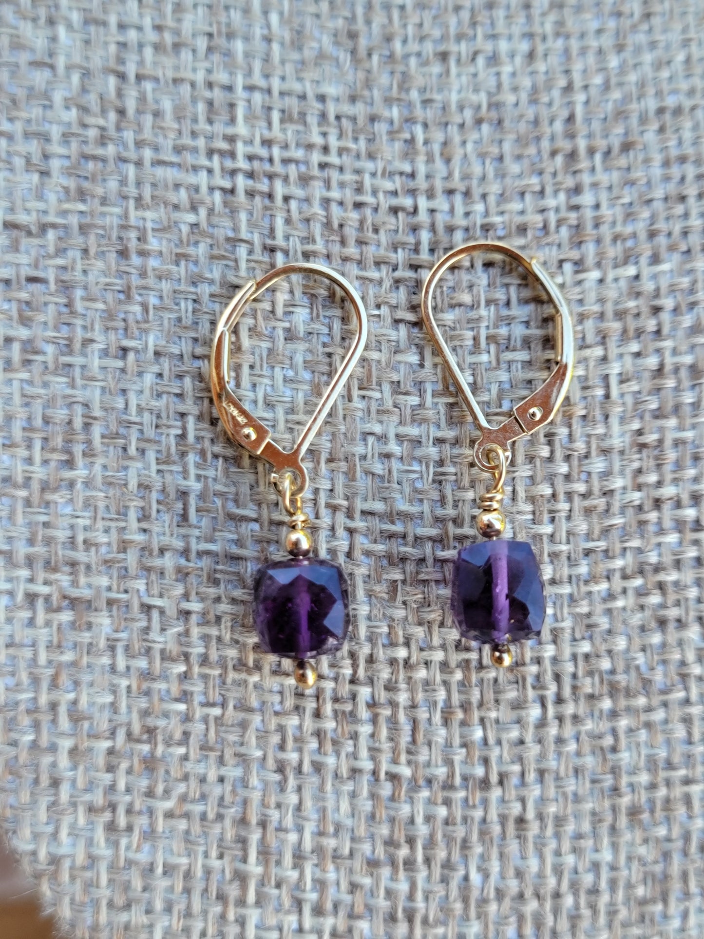 Amethyst Earrings Crystal Gemstone Drop Dangle Gold February Birthstone