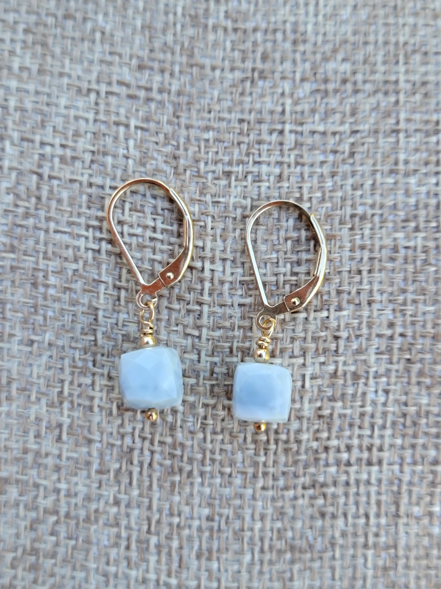 Blue Opal Earrings Gemstone Crystal Dangle Drop October Birthstone Gold