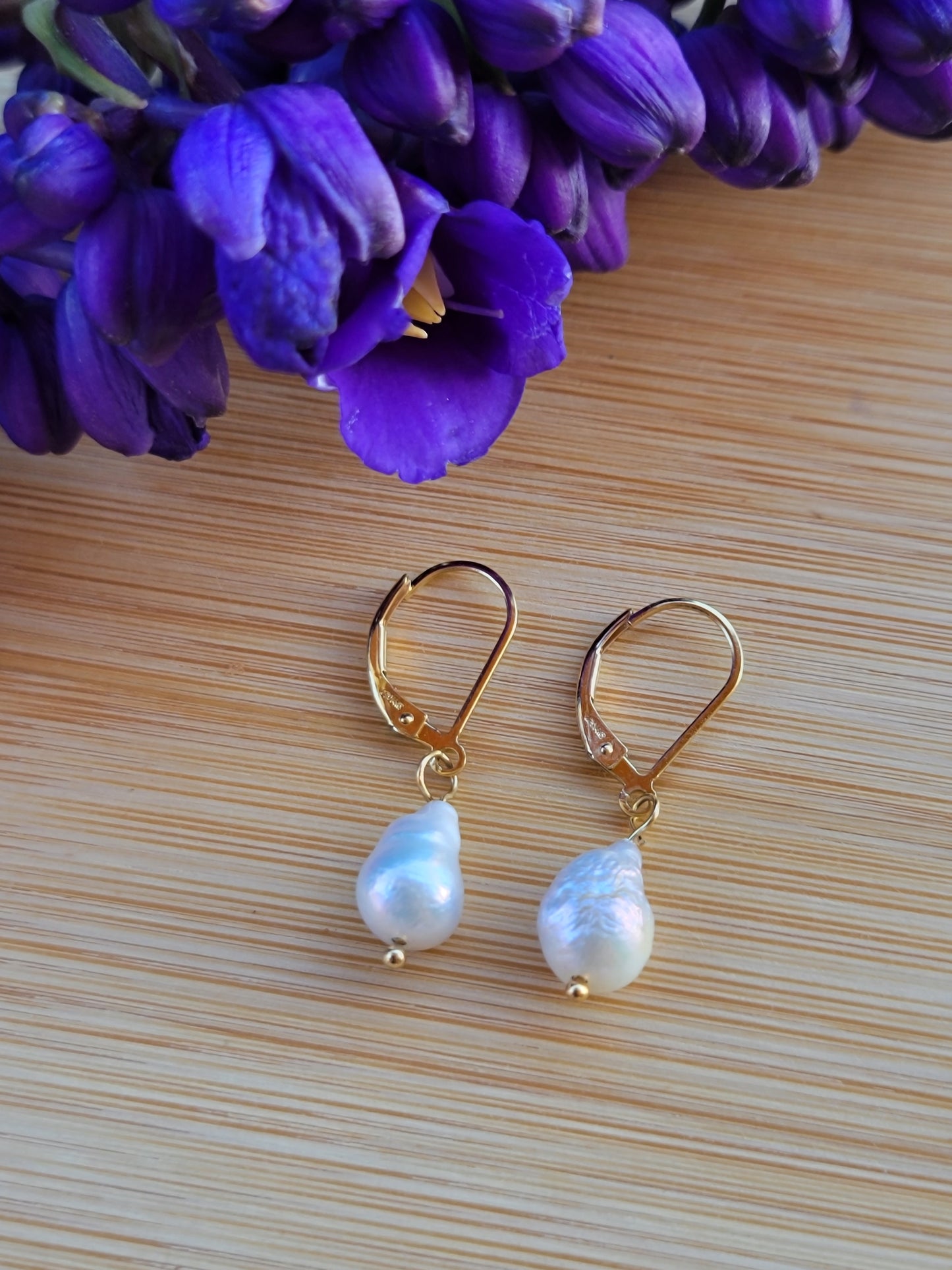 Baroque Pearl Earrings Drop Dangle Real Freshwater Pearl Wedding Bridal Jewelry June Birthstone