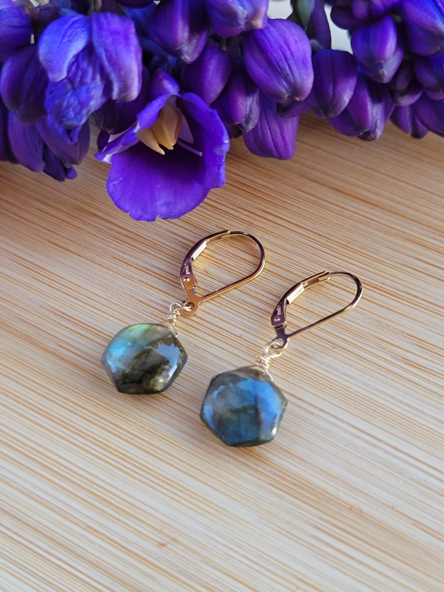 Labradorite Earrings Dangle Drop Real Gemstone Crystal Gold