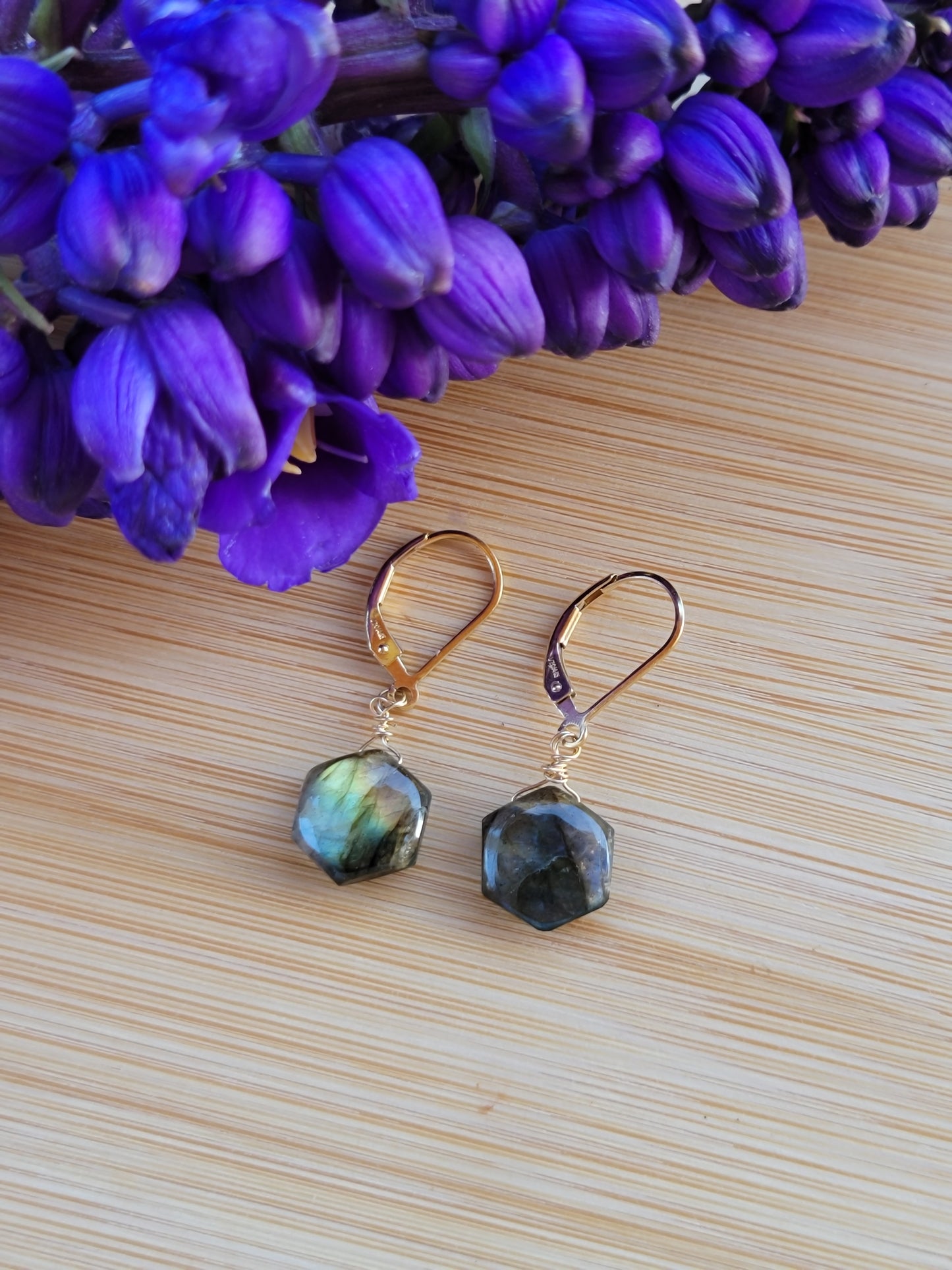 Labradorite Earrings Dangle Drop Real Gemstone Crystal Gold