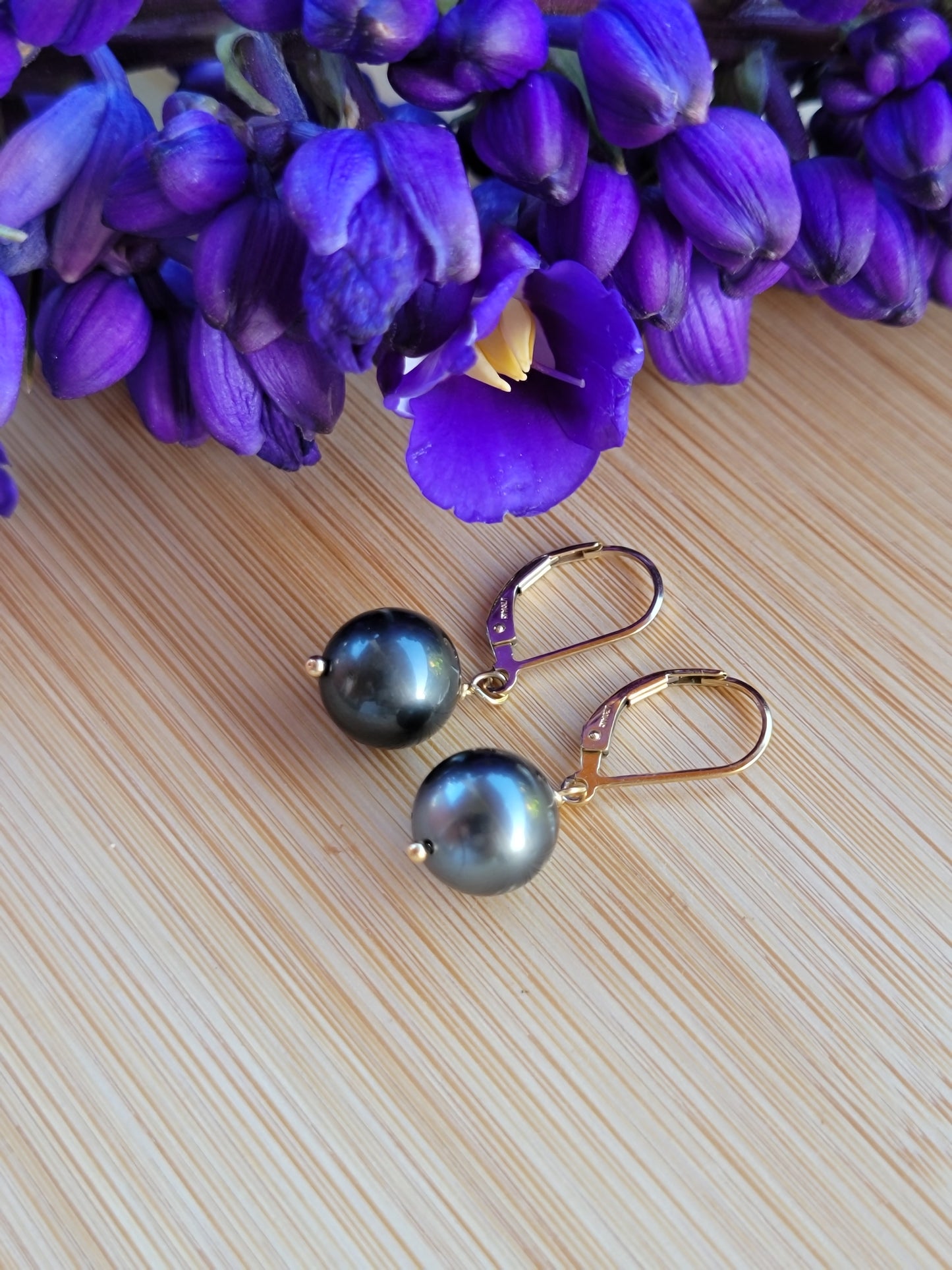 Tahitian Pearl Drop Earrings Gold Black South Sea Pearl Dangle June Birthstone