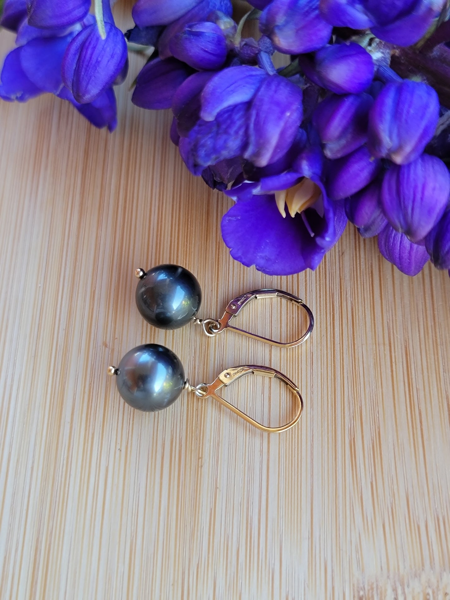 Tahitian Pearl Drop Earrings Gold Black South Sea Pearl Dangle June Birthstone