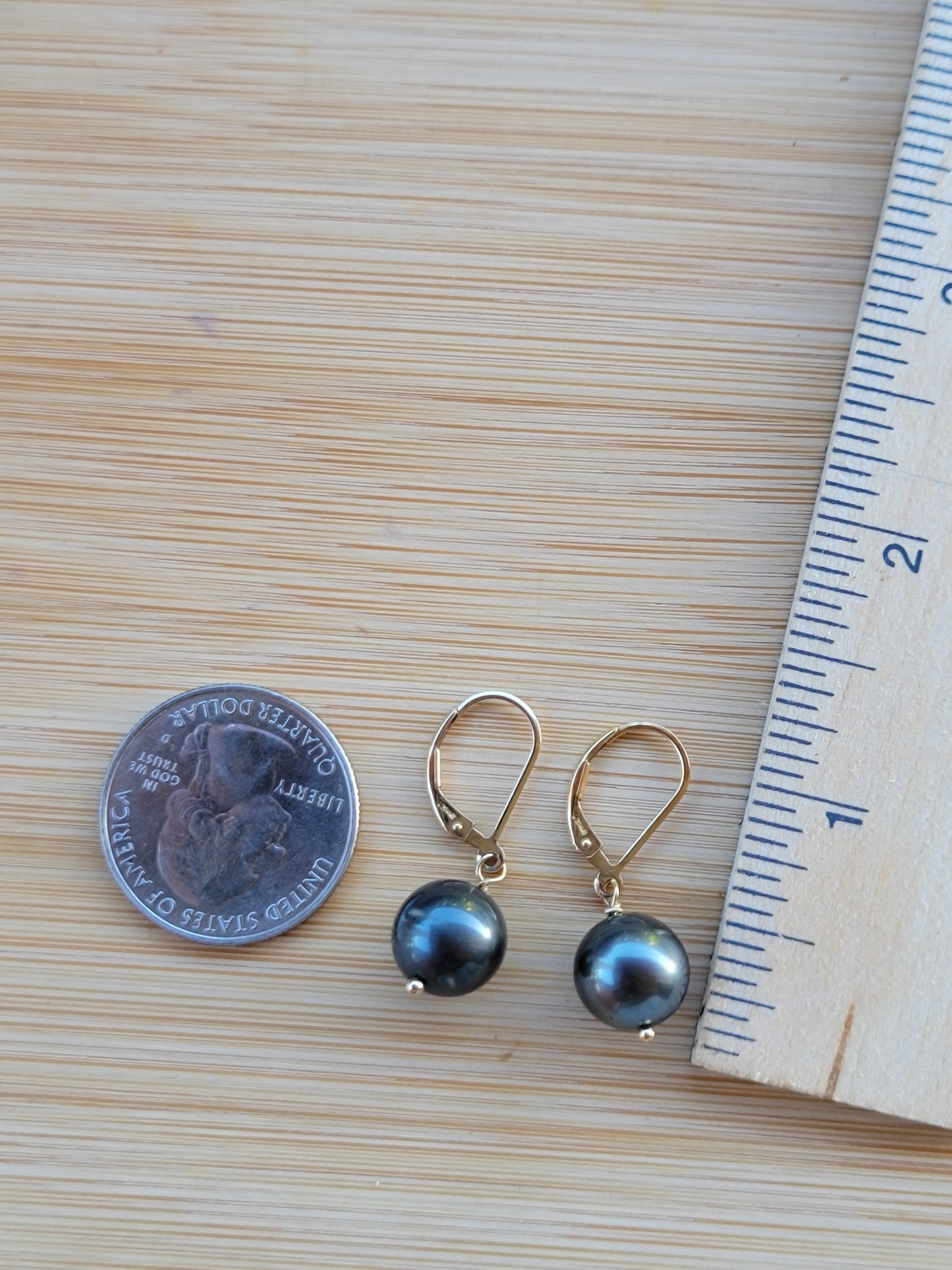 Tahitian Pearl Drop Earrings Gold Black South Sea Pearl Dangle June Birthstone