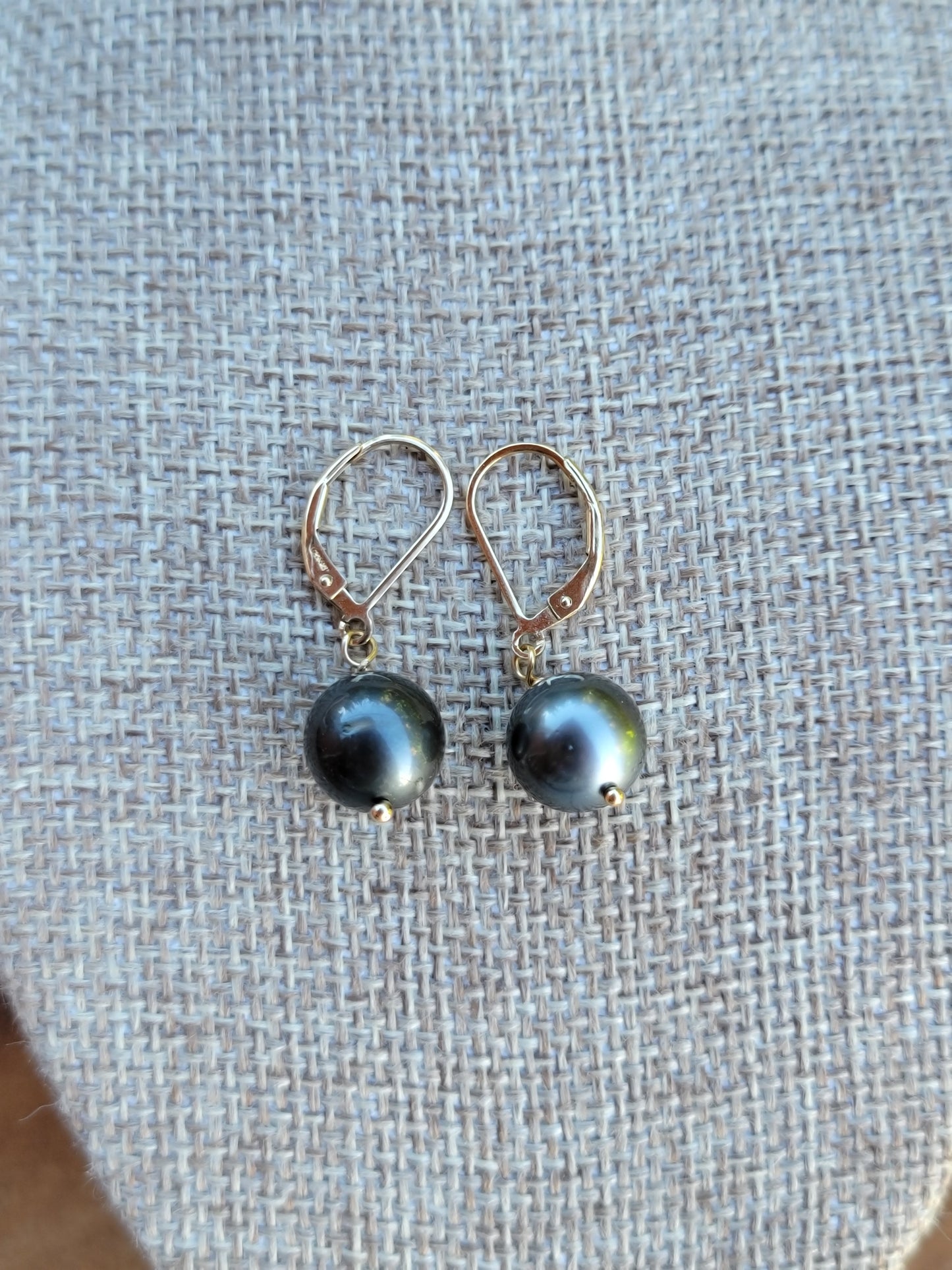 Tahitian Pearl Drop Earrings Gold Black South Sea Pearl Dangle June Birthstone