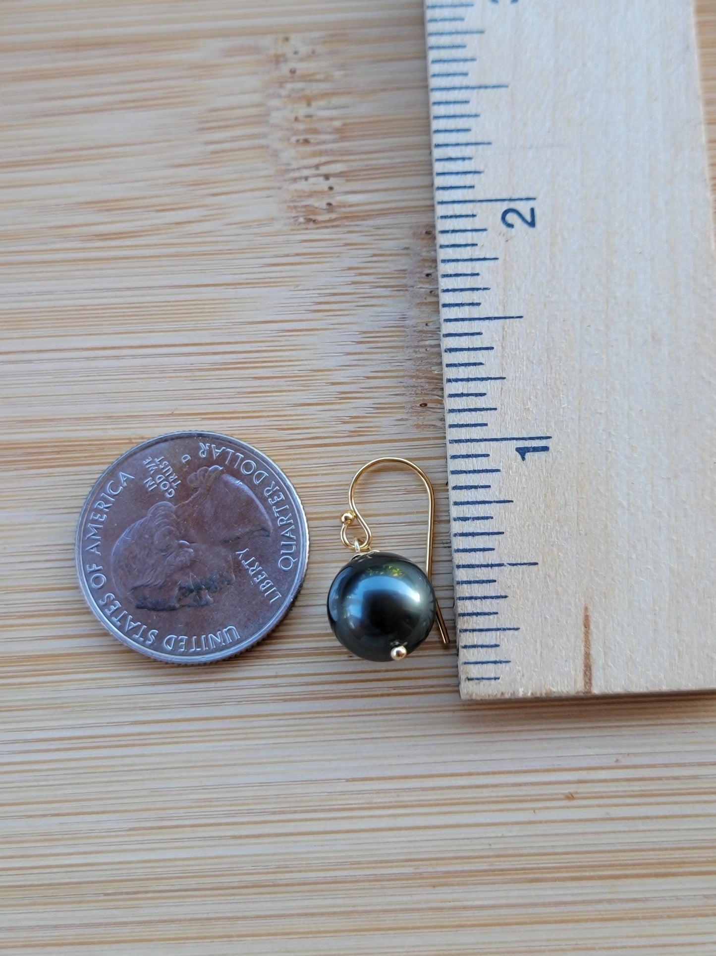 Tahitian Pearl Earrings Dangle Drop Black South Sea Pearl June Birthstone Gold