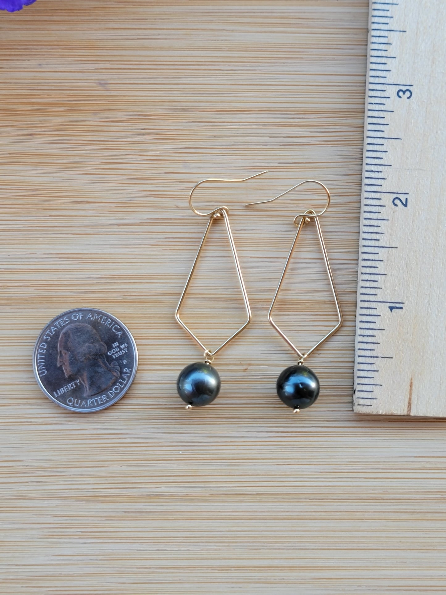 Tahitian Pearl Drop Earrings Gold Dangle Black South Sea Pearl June Birthstone
