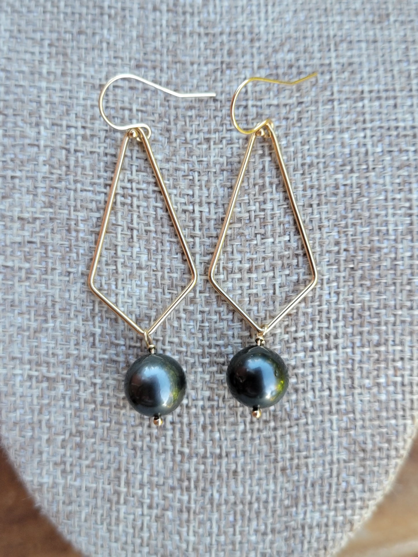 Tahitian Pearl Drop Earrings Gold Dangle Black South Sea Pearl June Birthstone