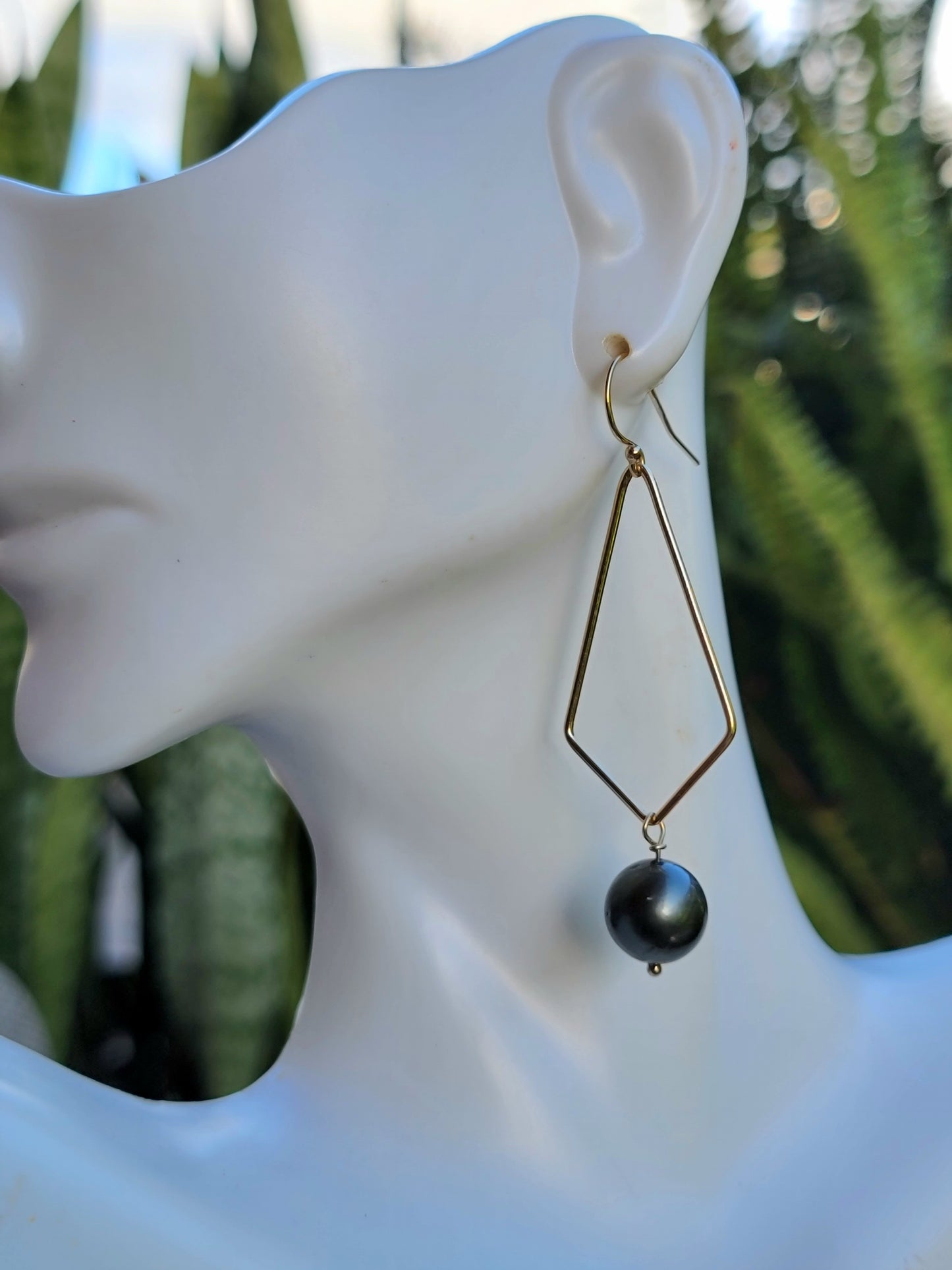 Tahitian Pearl Drop Earrings Gold Dangle Black South Sea Pearl June Birthstone