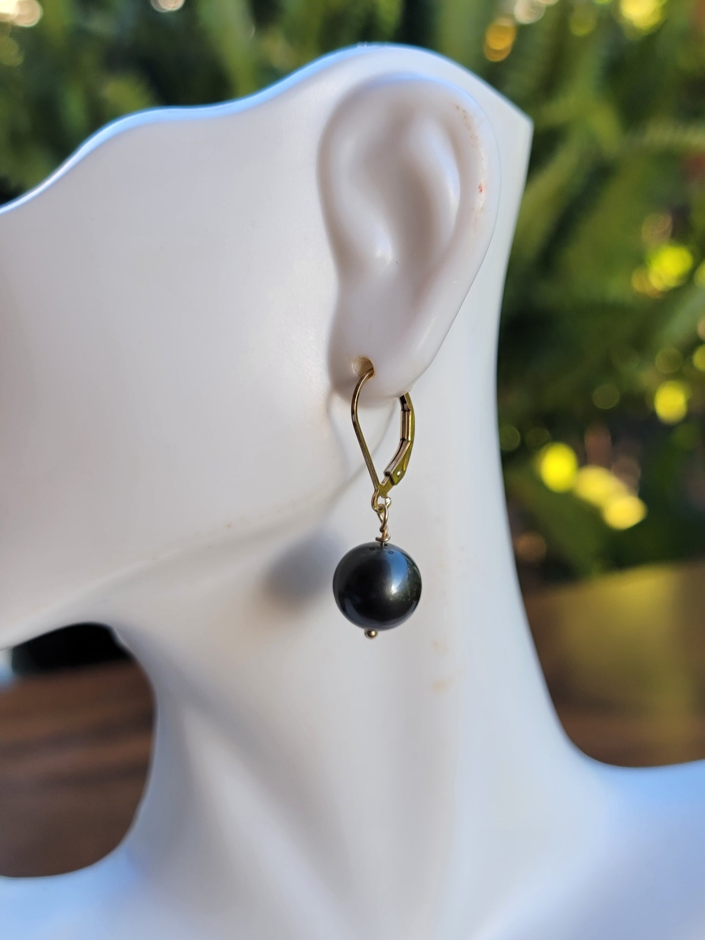 Tahitian Pearl Drop Earrings Gold Black South Sea Pearl Dangle June Birthstone